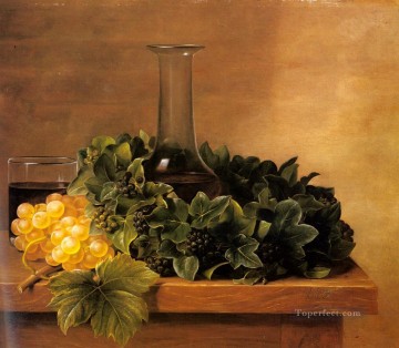  Johan Oil Painting - A Still Life With Grapes And Wines On A Table flower Johan Laurentz Jensen flower